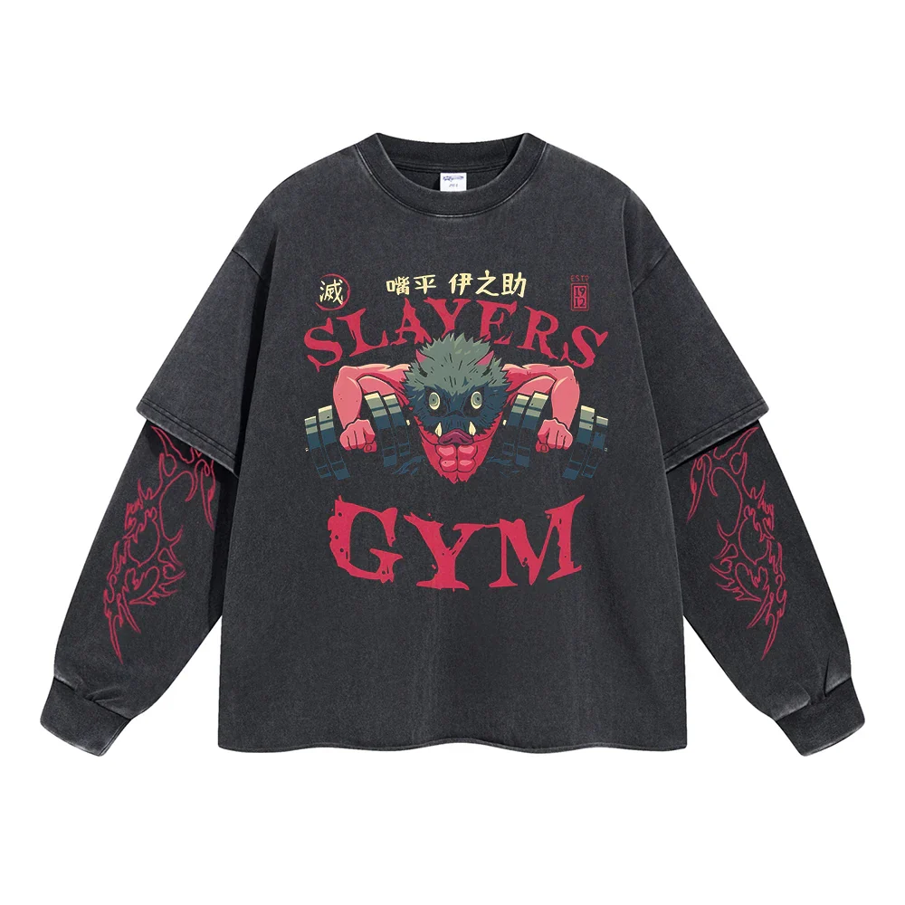 Inosuke Hashibira "Slayers Gym" Vintage Double Sleeve T-shirt