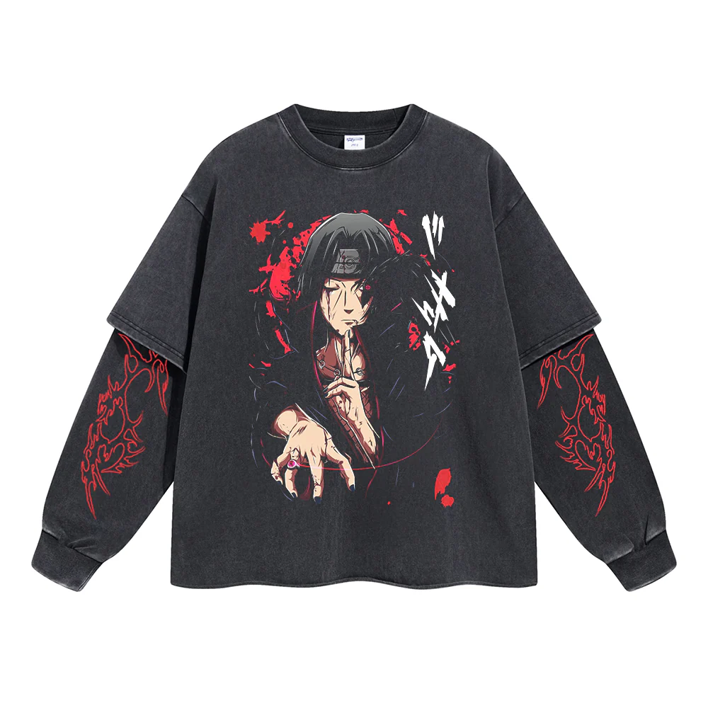 Itachi Uchiha "Crow Master" Vintage Double Sleeve T-shirt