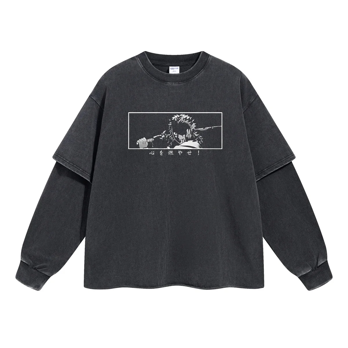 Rengoku Kyojuro "Flame Hashira" Vintage Double Sleeve T-shirt - Image 3