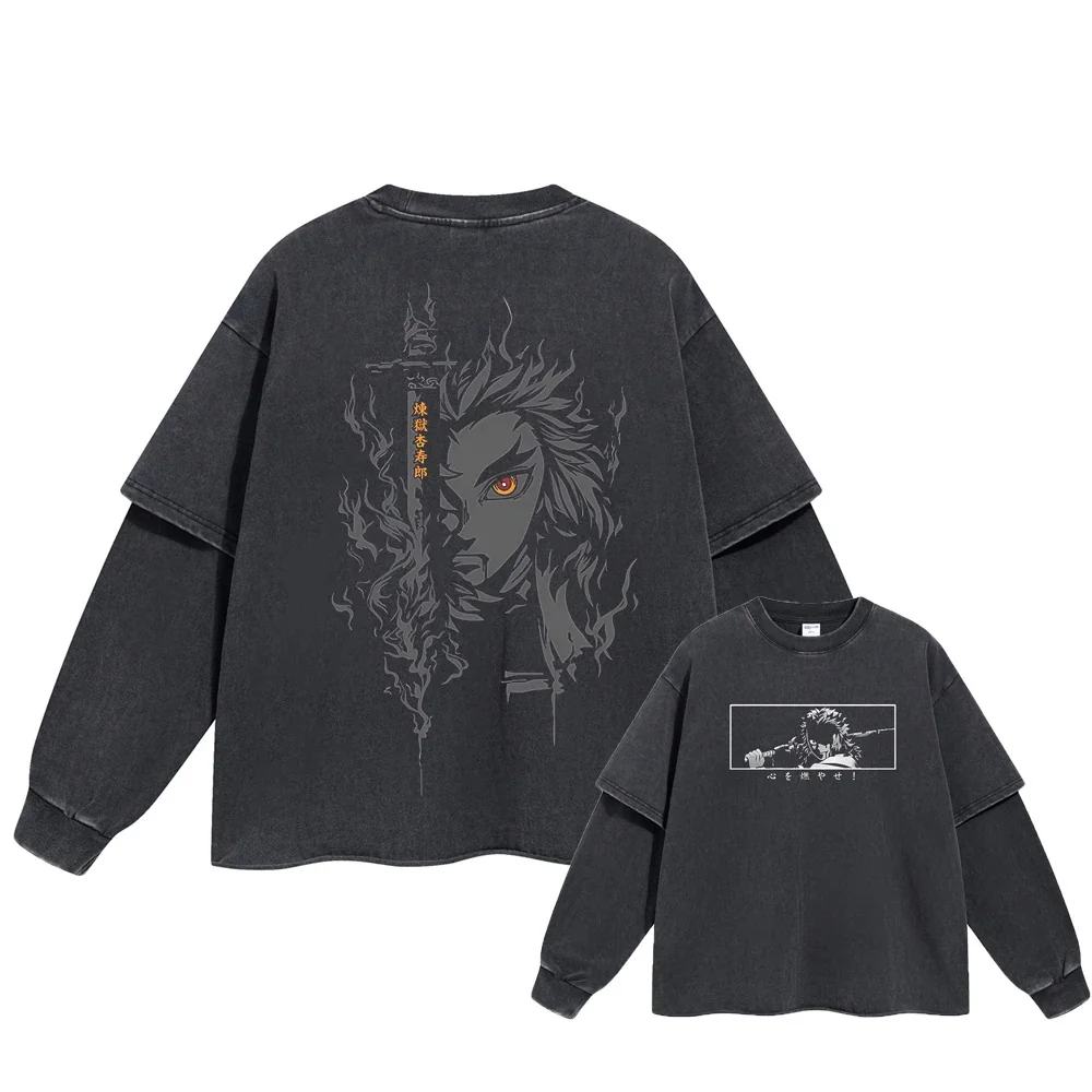 Rengoku Kyojuro "Flame Hashira" Vintage Double Sleeve T-shirt - Image 4