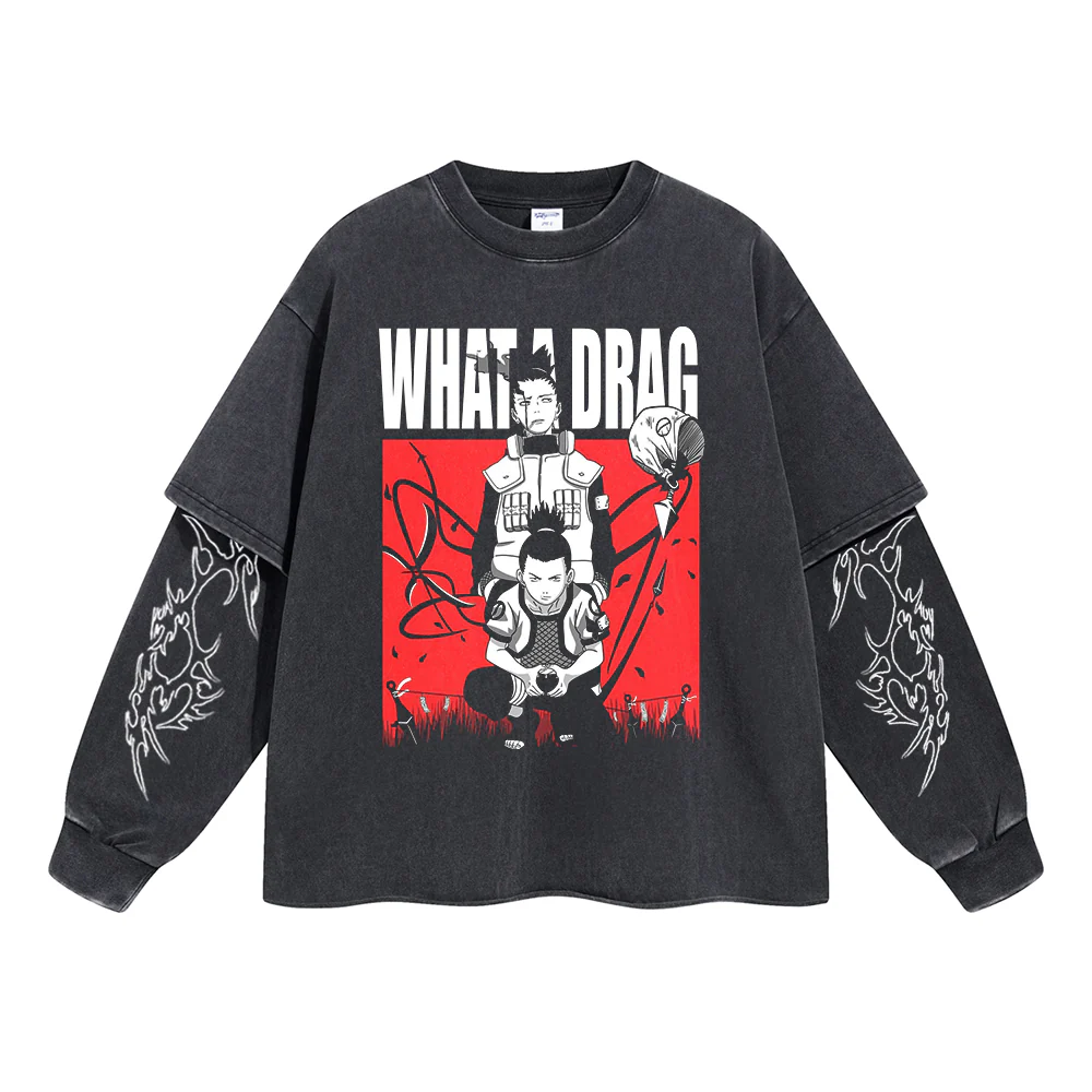 Shikamaru "WHAT A DRAG" Vintage Double Sleeve T-shirt