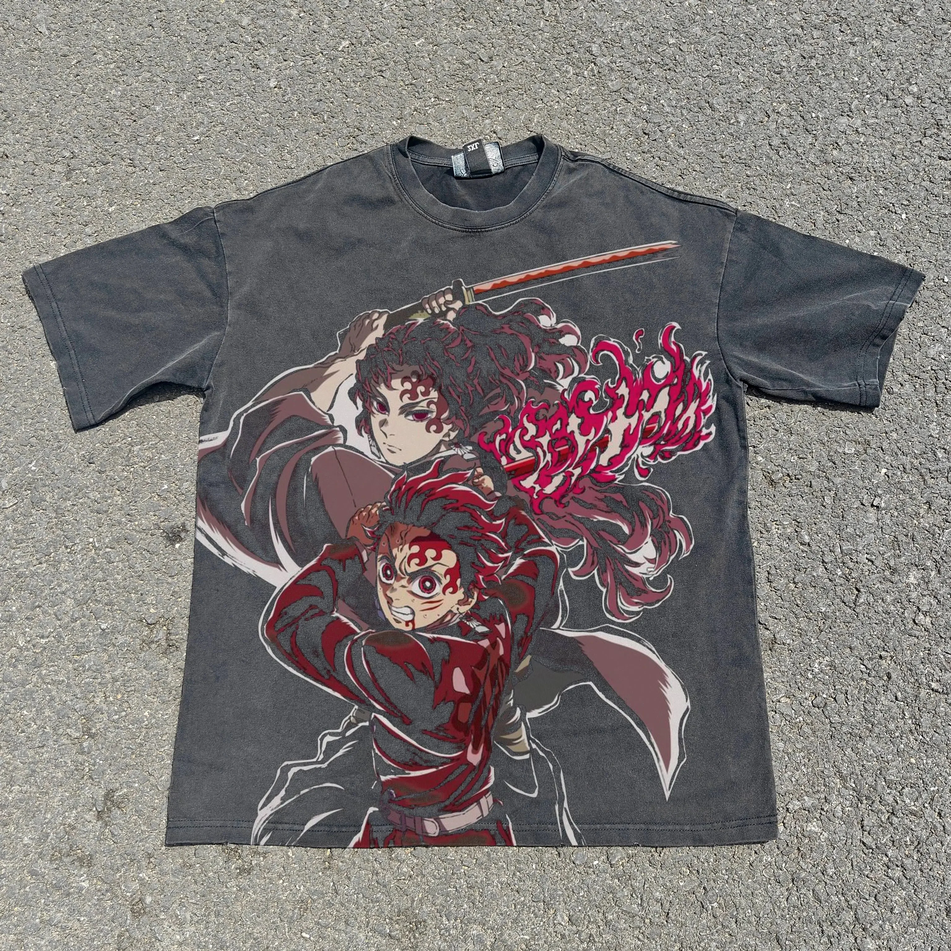 Tanjiro"Breath of the Sun" Acid Wash T-shirt